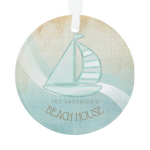 Beach House Nautical Sailboat Aqua Blue ID623 Ornament