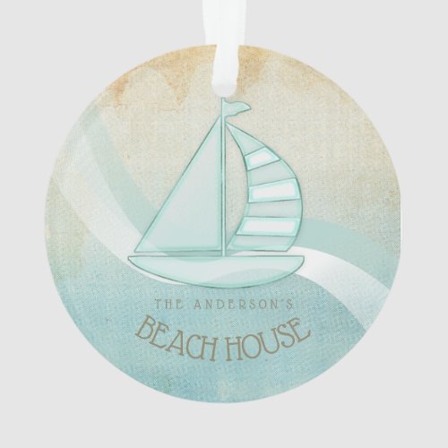 Beach House Nautical Sailboat Aqua Blue ID623 Ornament