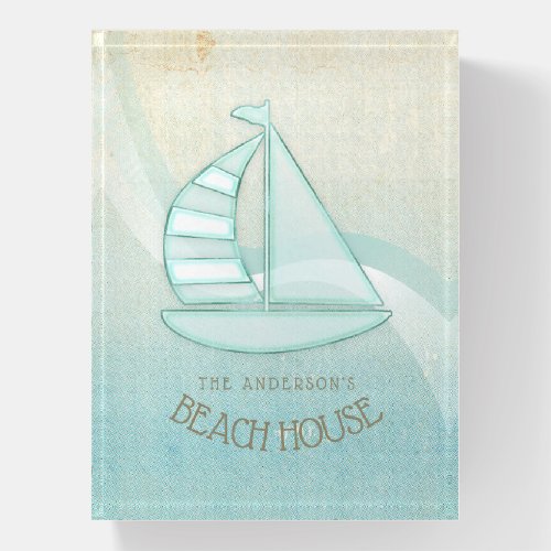 Beach House Nautical Sailboat Aqua Blue ID623 Paperweight