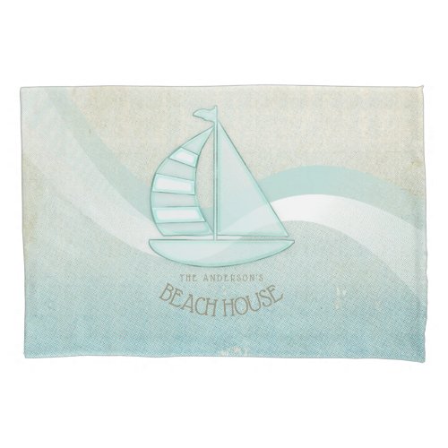 Beach House Nautical Sailboat Aqua Blue ID623 Pillow Case