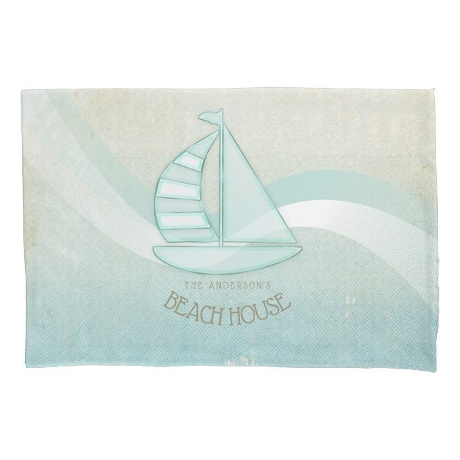 Beach House Nautical Sailboat Aqua Blue ID623 Pillow Case (Front)