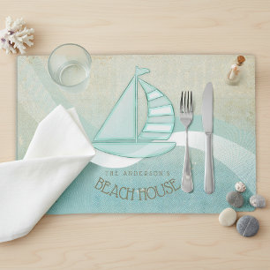 Beach House Nautical Sailboat Aqua Blue ID623 Placemat