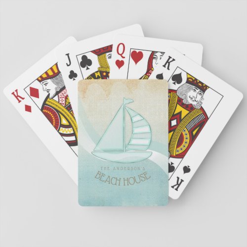 Beach House Nautical Sailboat Aqua Blue ID623 Poker Cards