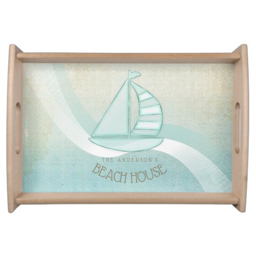 Beach House Nautical Sailboat Aqua Blue ID623 Serving Tray