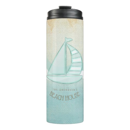 Beach House Nautical Sailboat Aqua Blue ID623 Thermal Tumbler