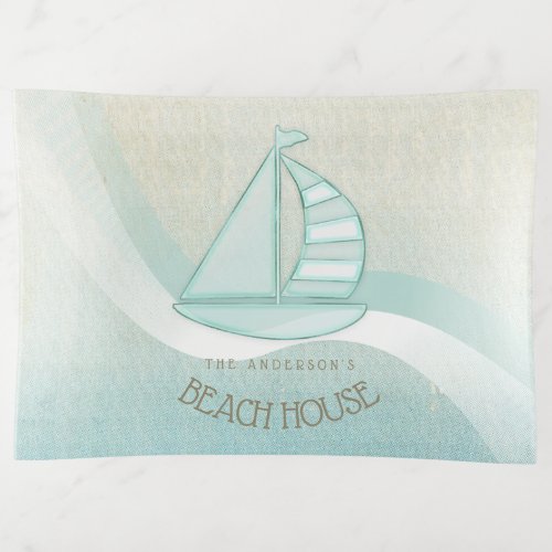 Beach House Nautical Sailboat Aqua Blue ID623 Trinket Tray