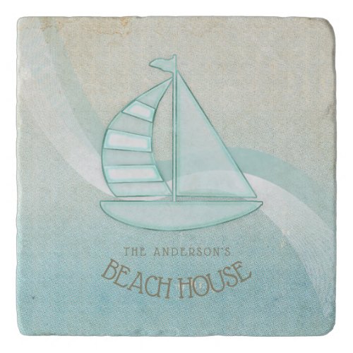 Beach House Nautical Sailboat Aqua Blue ID623 Trivet