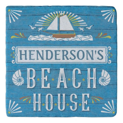 Beach House Nautical Sailboat Coastal Personalized Trivet
