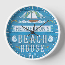 Beach House Nautical Sailboat Shells Custom Name Clock