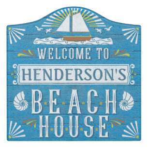 Beach House Nautical Sailboat Shells Personalized Door Sign