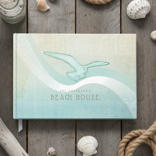 Beach House Nautical Seagull Aqua Blue ID623 Guest Book