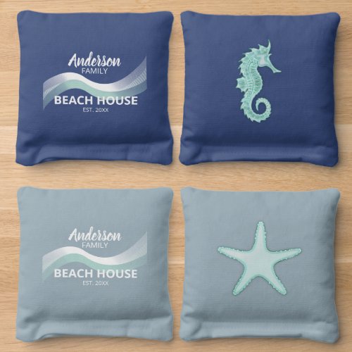Beach House Nautical Seahorse and Starfish ID623 Cornhole Bags