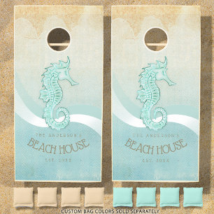 Beach House Nautical Seahorse Aqua Blue ID623 Cornhole Set