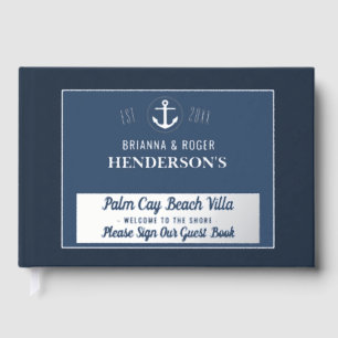 Beach House Nautical Shells Vacation Rental Silver Foil Guest Book