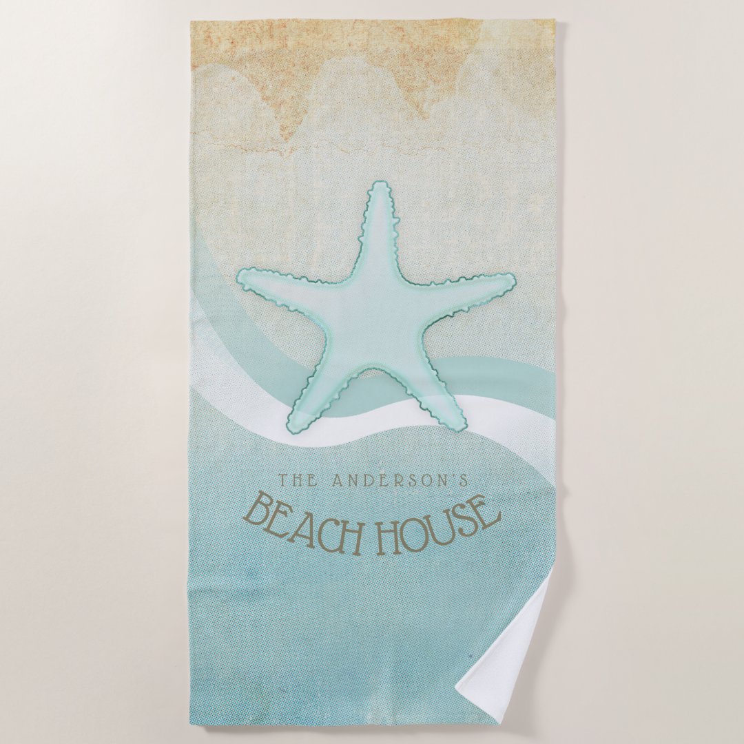 Beach House Nautical Starfish Aqua Blue ID623 Beach Towel | Zazzle