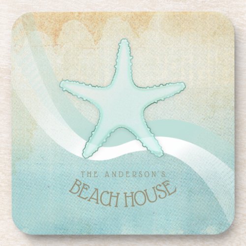 Beach House Nautical Starfish Aqua Blue ID623 Beverage Coaster