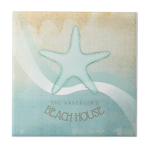 Beach House Nautical Starfish Aqua Blue ID623 Ceramic Tile