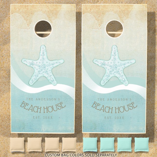 Beach House Nautical Starfish Aqua Blue ID623 Cornhole Set (Creator Uploaded)