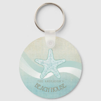 Beach House Nautical Starfish Aqua Blue ID623 Keychain