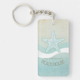 Beach House Nautical Starfish Aqua Blue ID623 Keychain