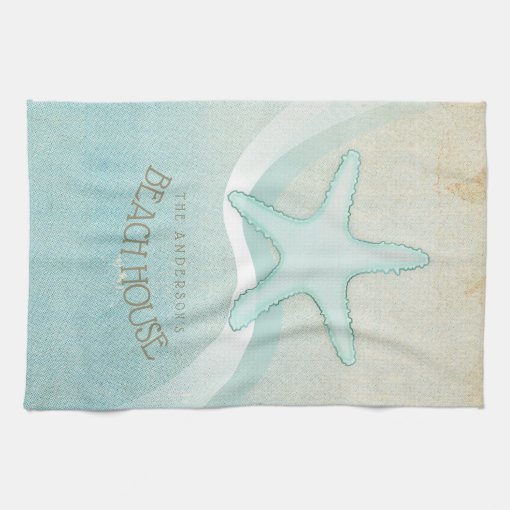 Beach House Nautical Starfish Aqua Blue ID623 Kitchen Towel | Zazzle