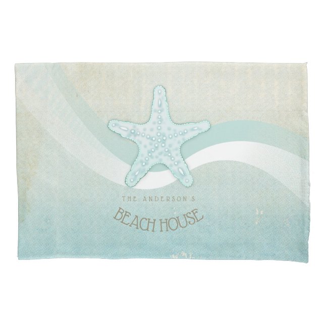 Beach House Nautical Starfish Aqua Blue ID623 Pillow Case (Front)