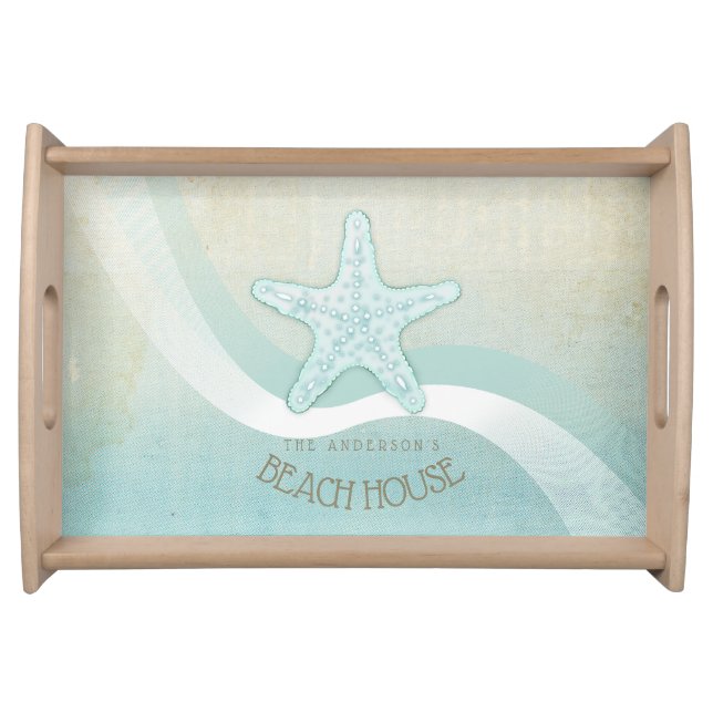 Beach House Nautical Starfish Aqua Blue ID623 Serving Tray (Front)