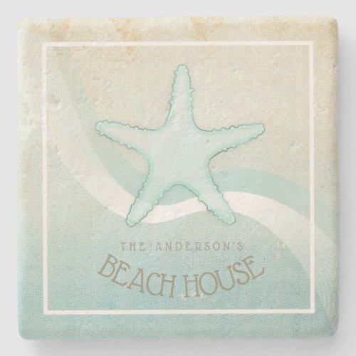 Beach House Nautical Starfish Aqua Blue ID623 Stone Coaster