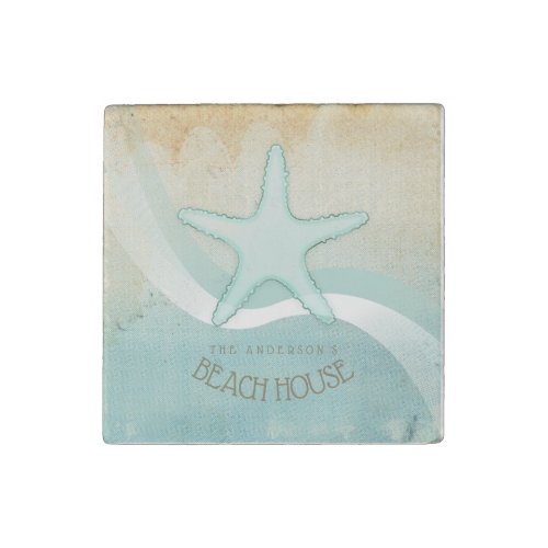 Beach House Nautical Starfish Aqua Blue ID623 Stone Magnet