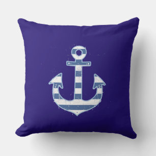 Beach House Nautical Striped Anchor Throw Pillow