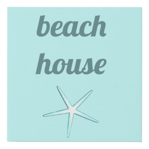 Beach House Nautical Teal Blue White Starfish Cool Faux Canvas Print