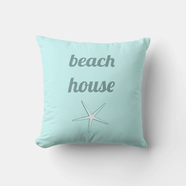 Beach House Nautical Teal Blue White Starfish Cool Outdoor Pillow (Front)