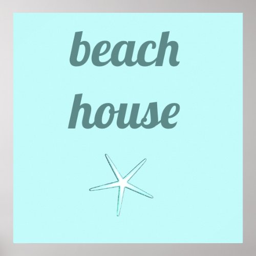 Beach House Nautical Teal Blue White Starfish Cute Poster