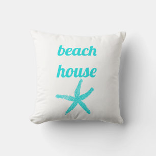 Beach House Nautical Teal Blue White Starfish Cute Throw Pillow