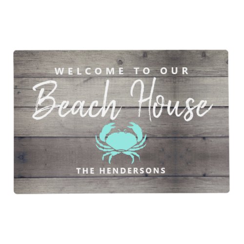 Beach House Nautical Teal Crab Personalized Placemat