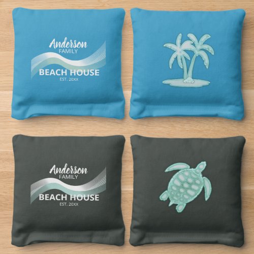 Beach House Nautical Turtle and Palm Trees ID623 Cornhole Bags