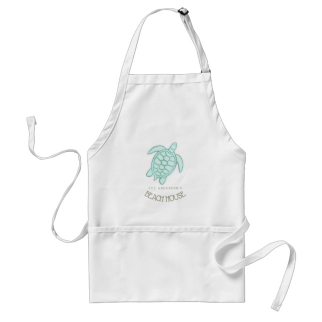 Beach House Nautical Turtle Aqua Blue ID623 Adult Apron (Front)
