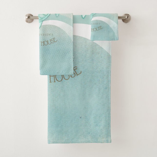 Beach House Nautical Turtle Aqua Blue ID623 Bath Towel Set (Insitu)