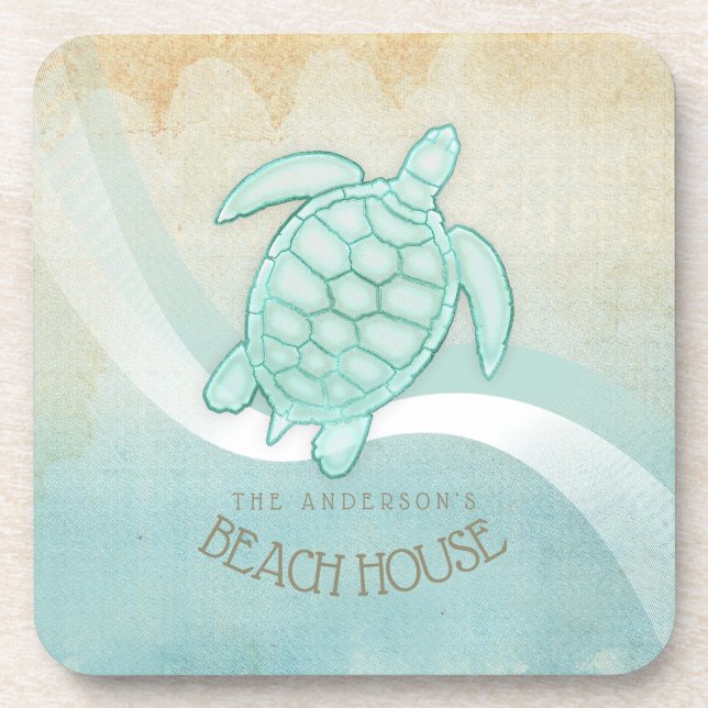 Beach House Nautical Turtle Aqua Blue ID623 Beverage Coaster (Front)