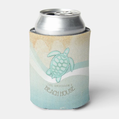 Beach House Nautical Turtle Aqua Blue ID623 Can Cooler