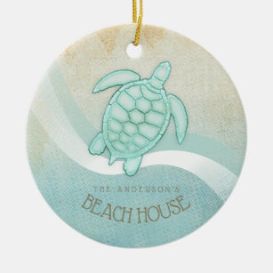 Sea Turtle Beach Heart Ornament