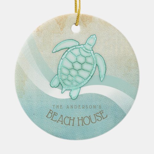 Beach House Nautical Turtle Aqua Blue ID623 Ceramic Ornament