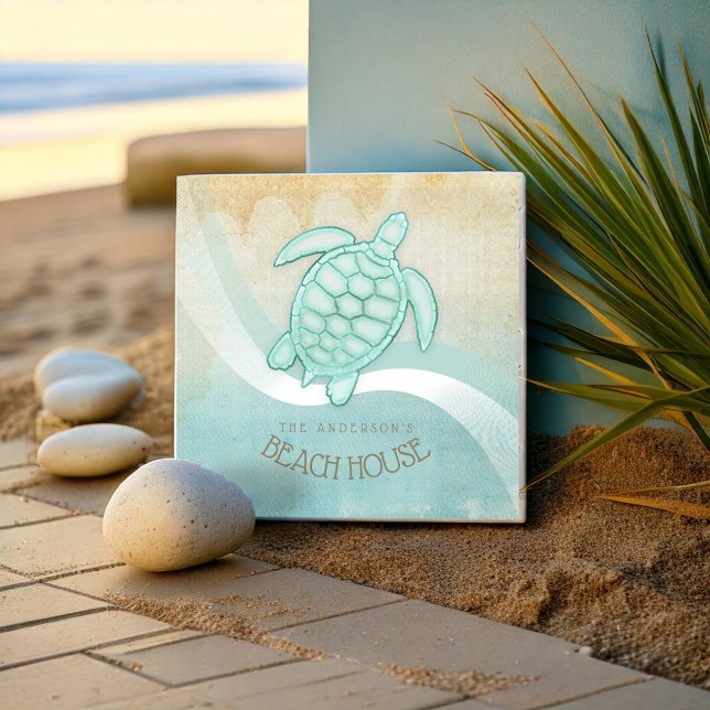 Beach House Nautical Turtle Aqua Blue ID623 Ceramic Tile (Creator Uploaded)