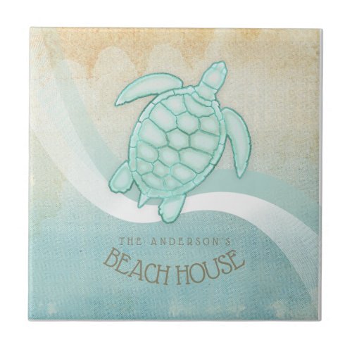 Beach House Nautical Turtle Aqua Blue ID623 Ceramic Tile