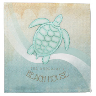 Beach House Nautical Turtle Aqua Blue ID623 Cloth Napkin