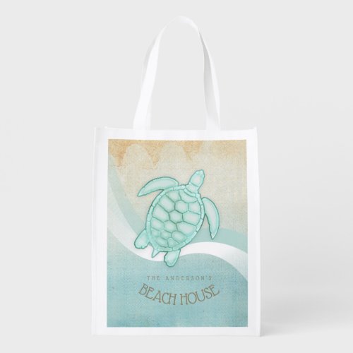 Beach House Nautical Turtle Aqua Blue ID623 Grocery Bag