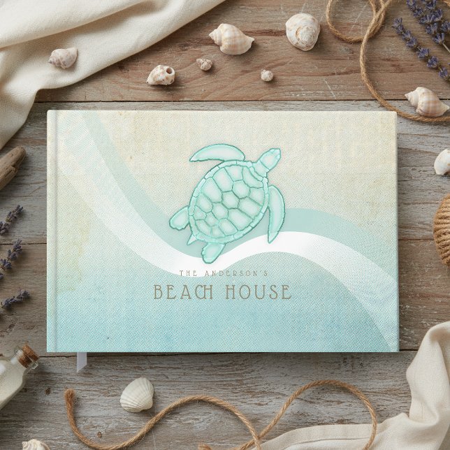Beach House Nautical Turtle Aqua Blue ID623 Guest Book (Creator Uploaded)