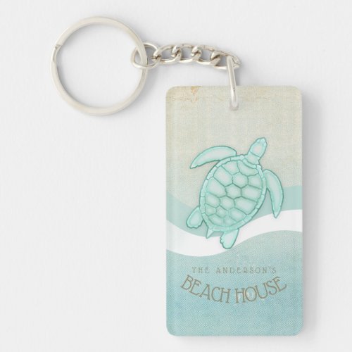 Beach House Nautical Turtle Aqua Blue ID623 Keychain