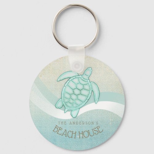 Beach House Nautical Turtle Aqua Blue ID623 Keychain