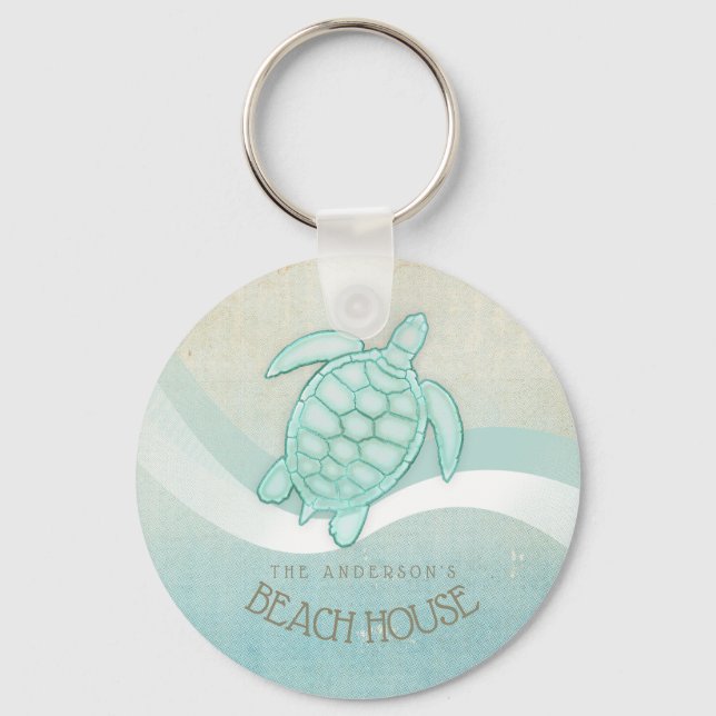 Beach House Nautical Turtle Aqua Blue ID623 Keychain (Front)